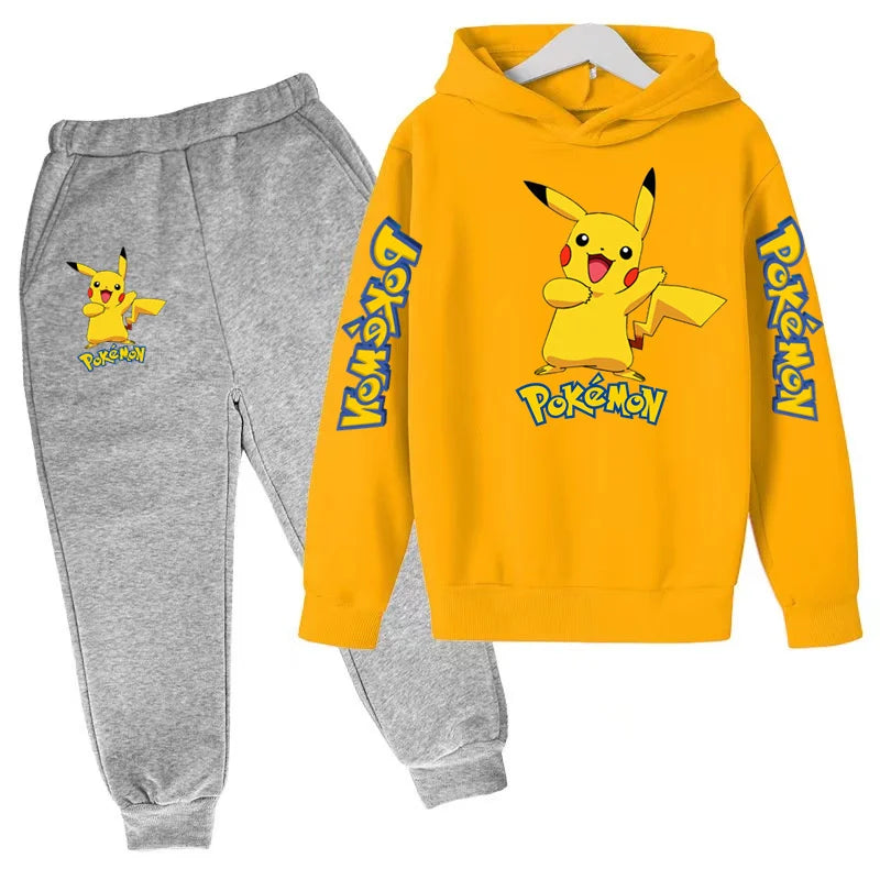 New Children's Sports Outfit Set-Hooded Jacket+long Pants with Cartoon Patterns Casual Loose Fit Suitable Boys Girls Aged3to13