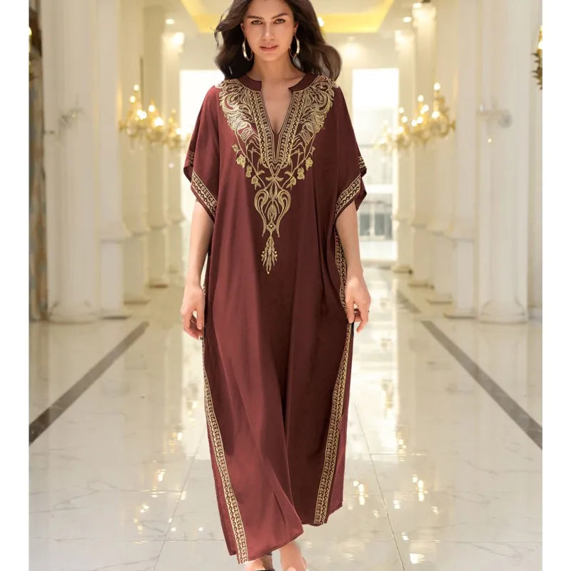 Boho Dress Women's Fashion Cotton Embroidered Beach Sun Protection Dresses For Women Loose Robe Bikini Swimsuit Outer Blouse