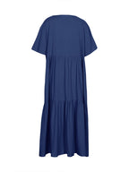 plus Size Women's Casual Loose V-Neck Solid Long Dress Spring Summer Pleated Big Size Women's Dress