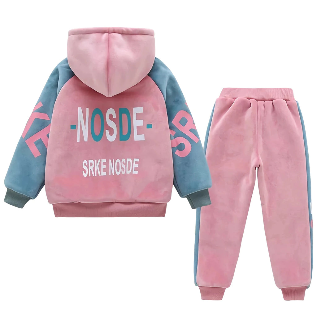 Kids Velvet Tracksuits,Cotton Jogging Suits,2-Piece Hooded Long Sleeve Sweatshirt + Pants Set,Girls Jacket,Casual Sports Wear