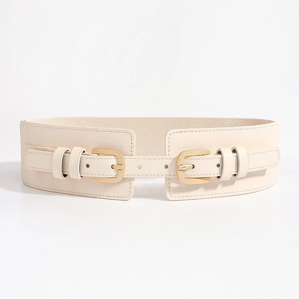 Ceinture Élastique Décorative Femme – Double Boucle PU Robe et Manteau