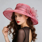  French Vintage Women Foldable Organza Church Derby Hat Ruffles Wide Brim Uv Protection Sun Hat  Ladies Outdoor Styling