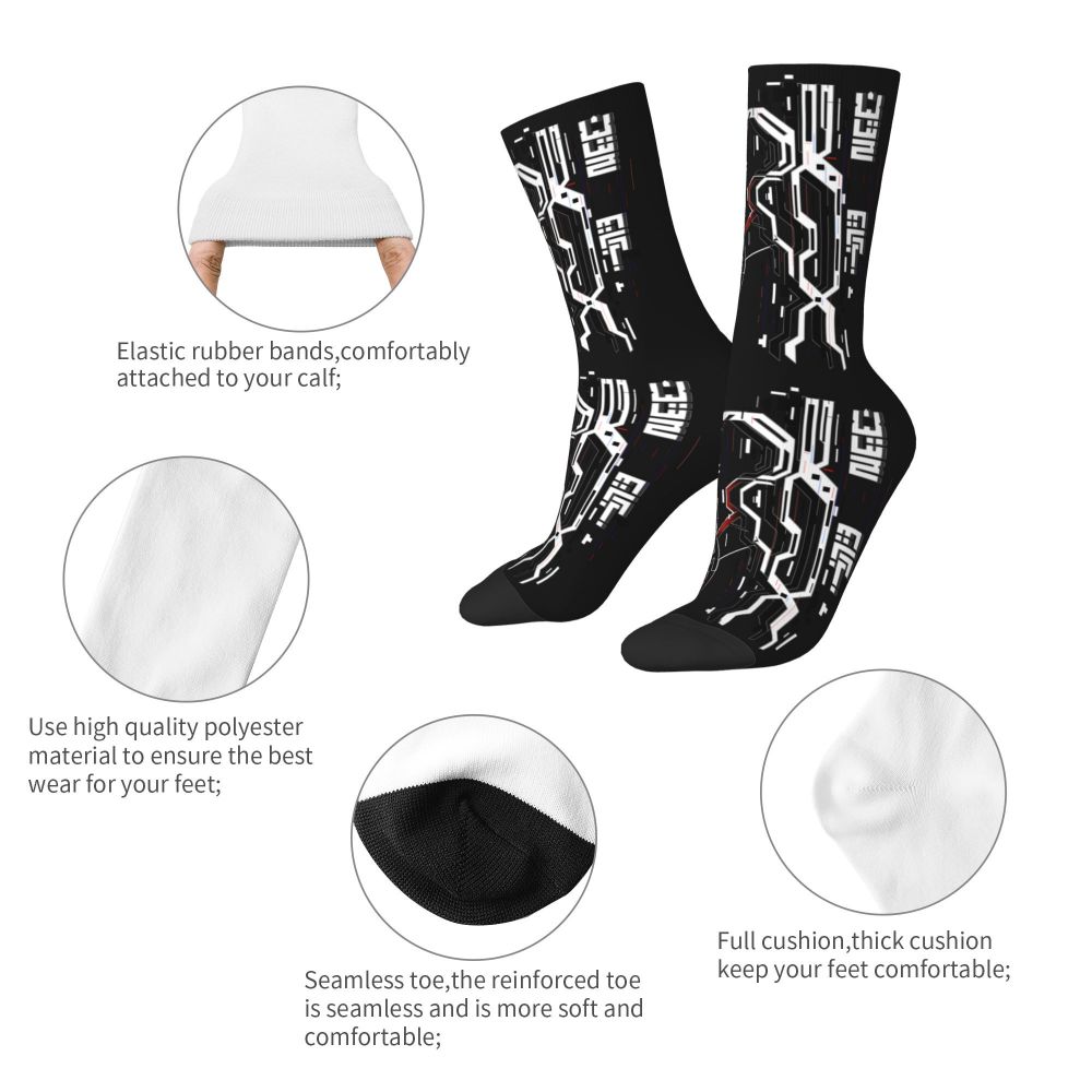 Techwear Men's Crew Socks Unisex Fun Japanese Future Tech Street Wear Style Spring Summer Autumn Winter Dress Socks