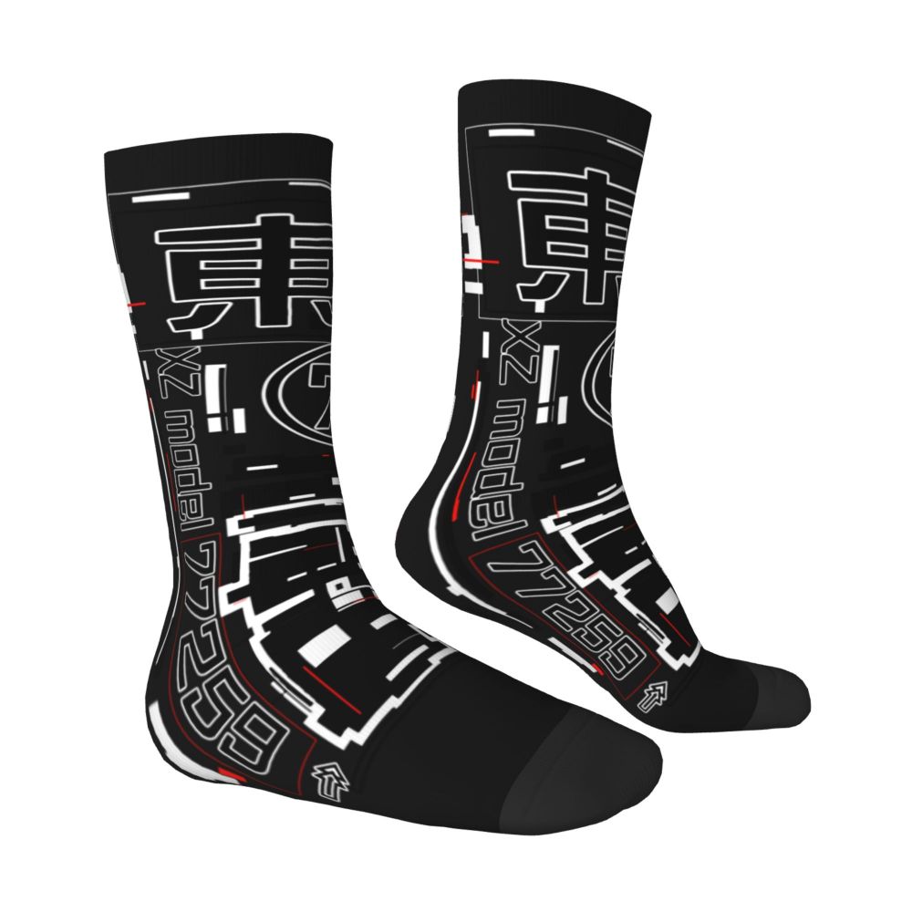 Techwear Men's Crew Socks Unisex Fun Japanese Future Tech Street Wear Style Spring Summer Autumn Winter Dress Socks