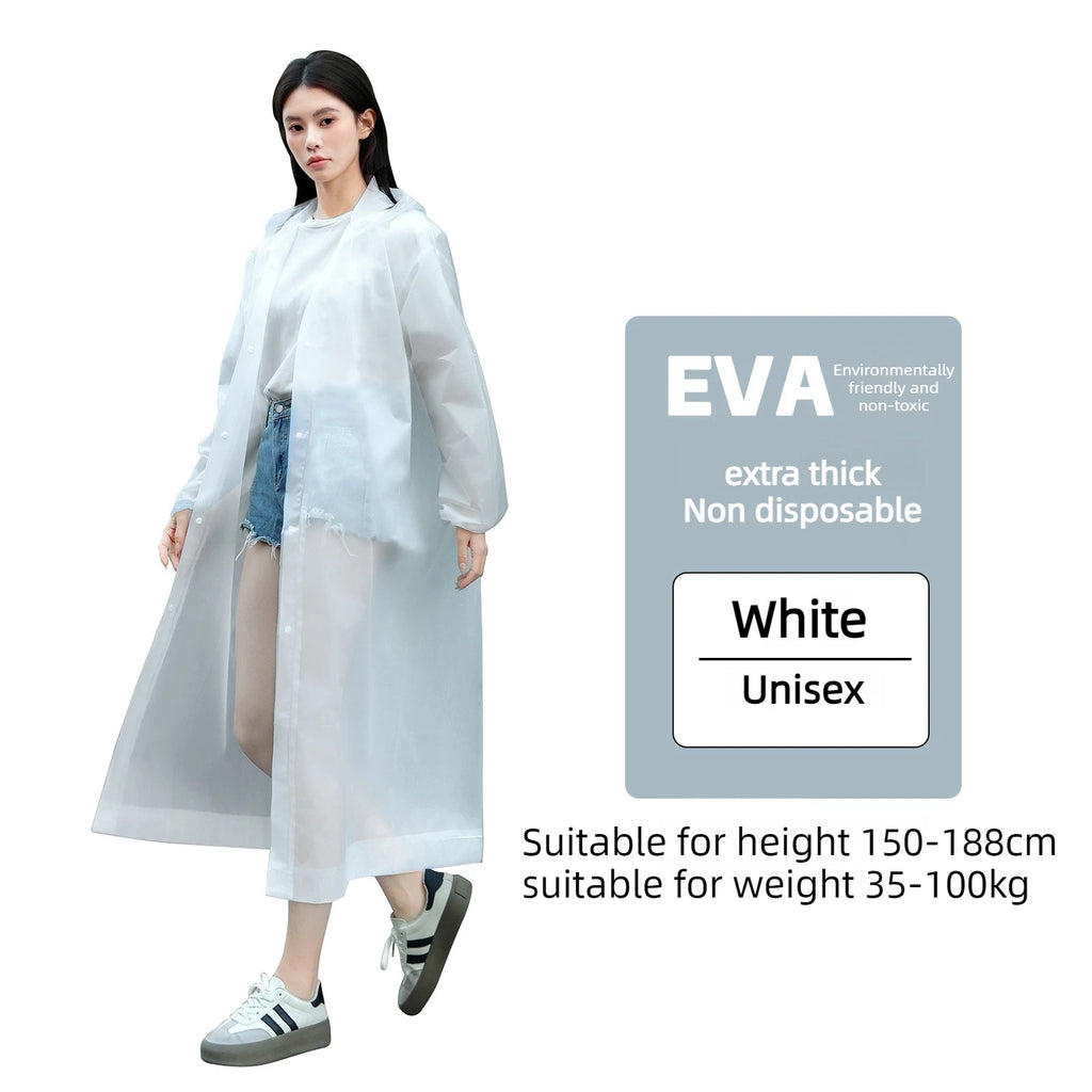 Unisex Adult EVA Waterproof Long Raincoat Hooded Drawstring Design Portable Outdoor Travel Fishing Camping Windproof Rain Wear