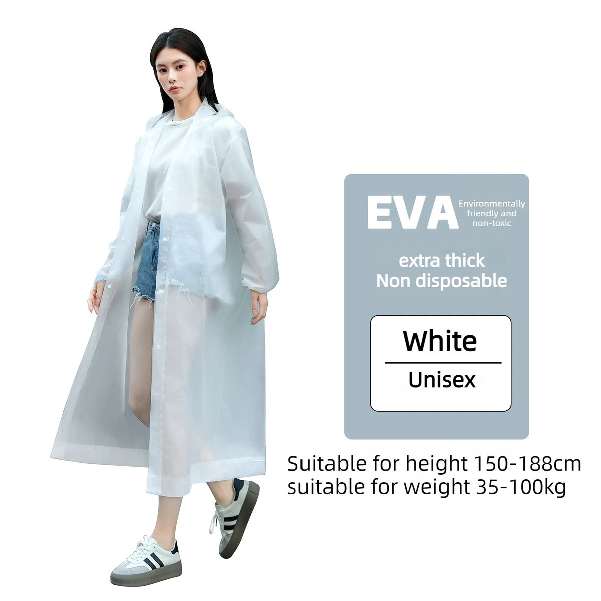 Unisex Adult EVA Waterproof Long Raincoat Hooded Drawstring Design Portable Outdoor Travel Fishing Camping Windproof Rain Wear