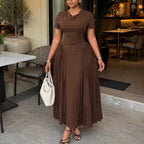 Vestido De Noche Elegante Mujer Sleeveless Round Neck Vest Long Pleated Dress Spring Summer Womens New Solid Color Evening Dress