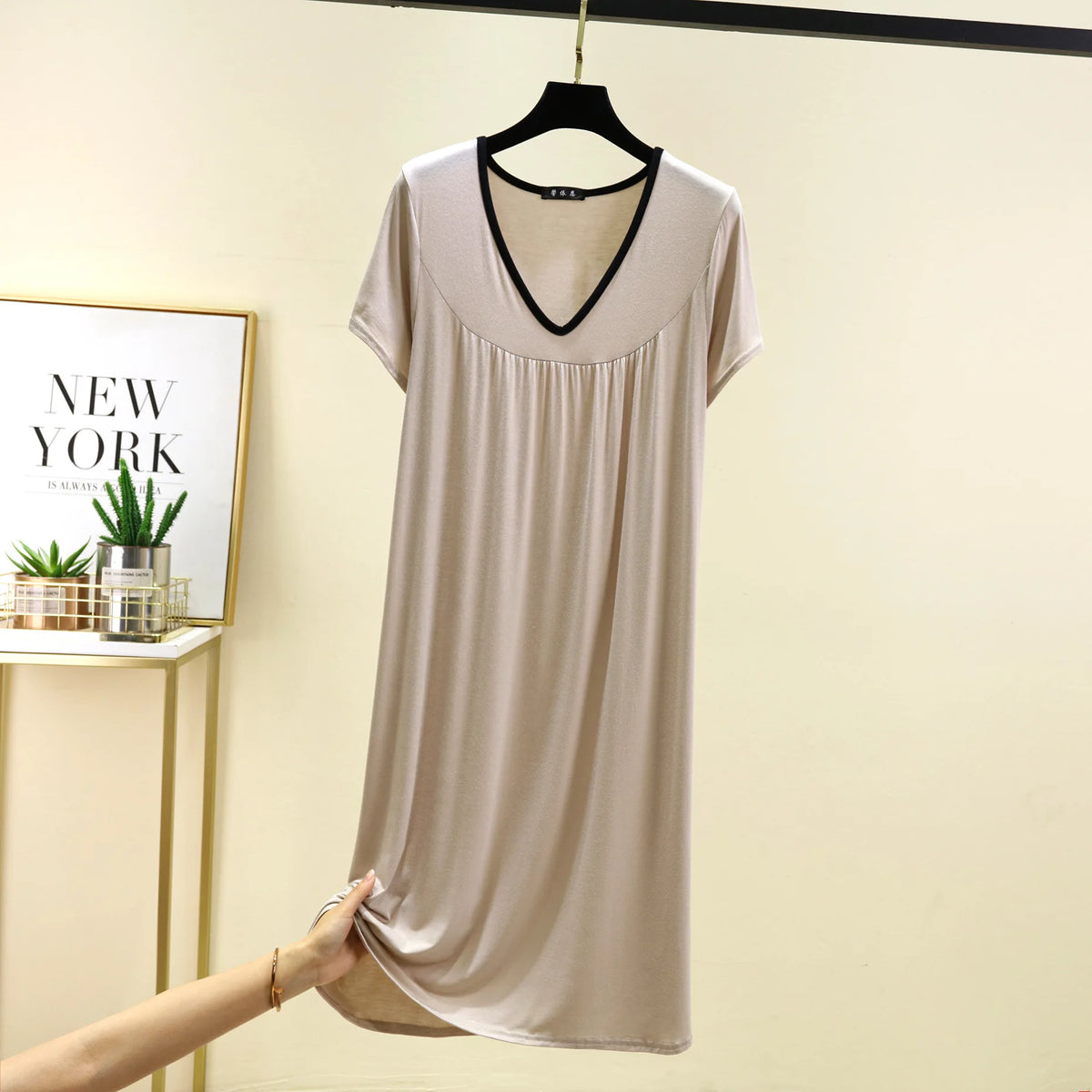 Plus size L to 6XL Modal V-Neck sleepdress summer women Loose homewear dress solid color casual long nightdress comfort homewear