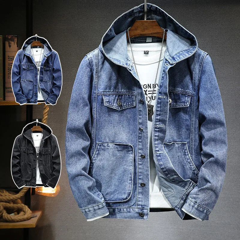 Veste Jean Homme À Capuche – Casual Manches Longues Printemps Été 2025