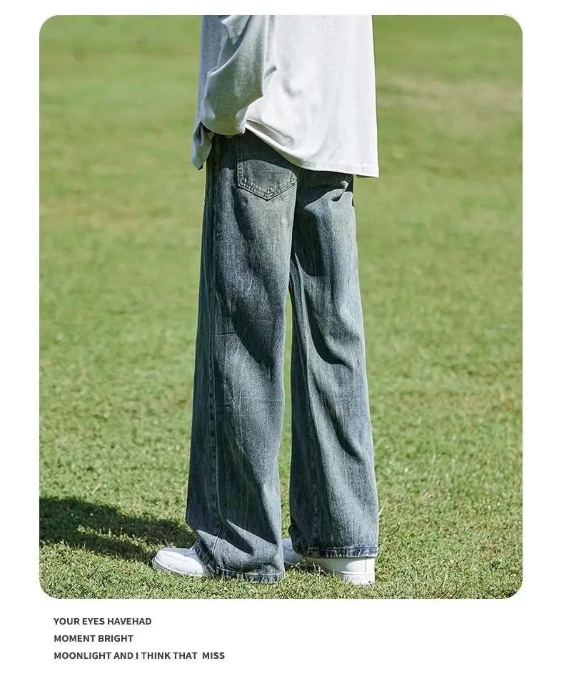 Retro Washed Cracked Jeans Men's Trendy Brand Ruffian Handsome High Street Pants Loose Straight Trousers Baggy Jeans for Man