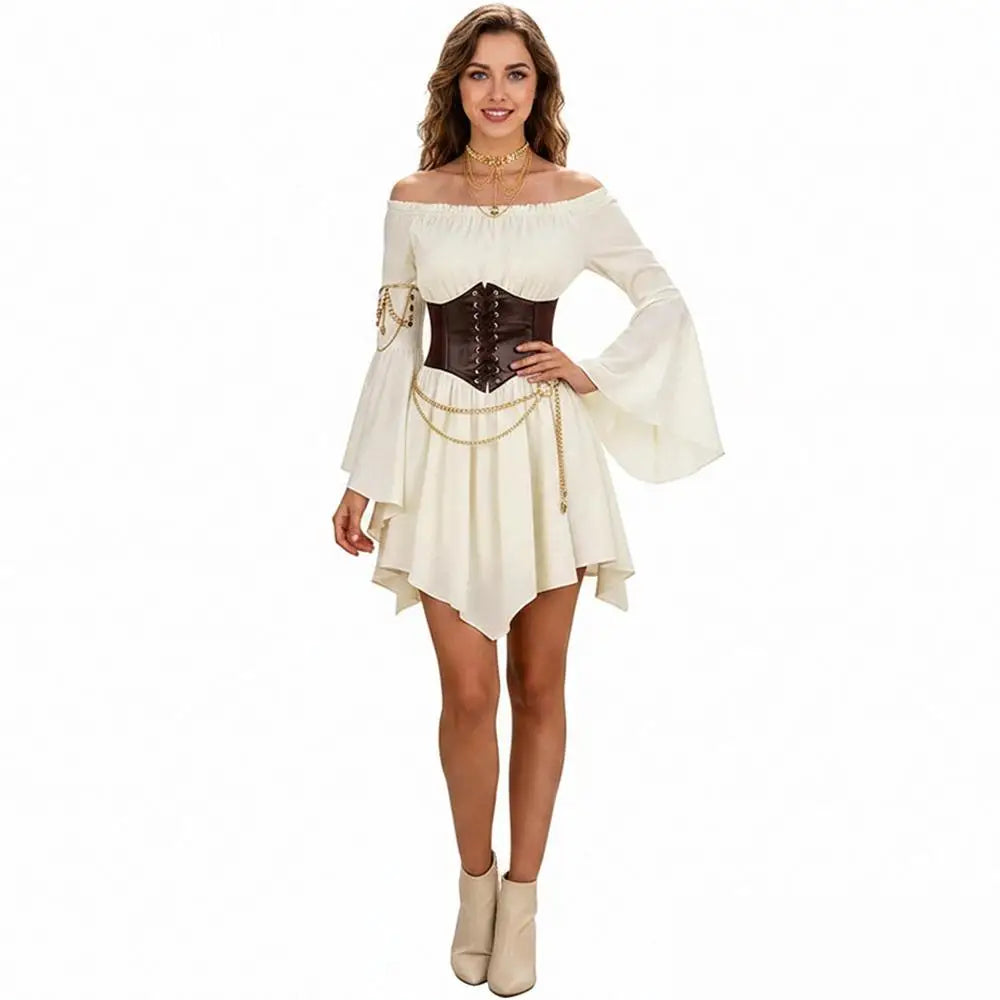 Women's Dress Vintage European-Style Off-The-Shoulder Bell-Sleeve Medieval Renaissance Court-Style Dresses Halloween Costume