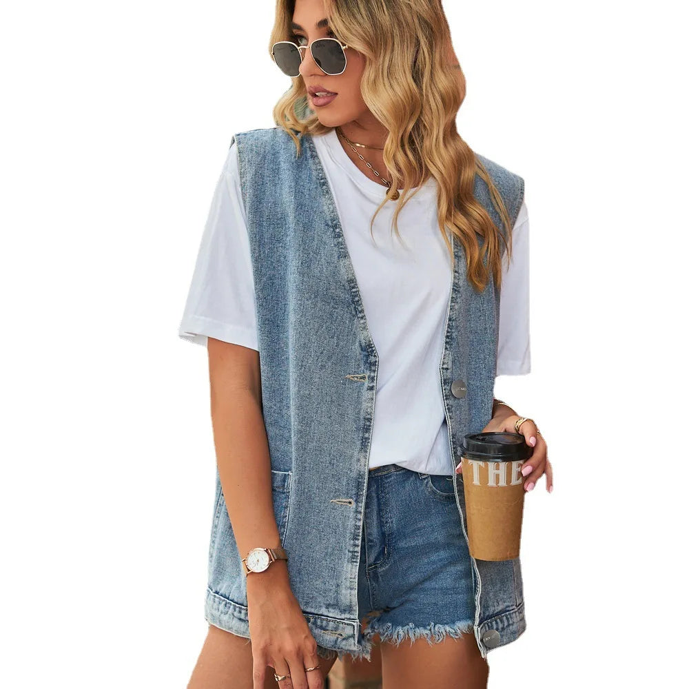 2025 Newest Fashion Denim Vest For Women Sleeveless Casual Loose Long Jeans Jacket Coat Street Hipster Female Clothing S-XXL