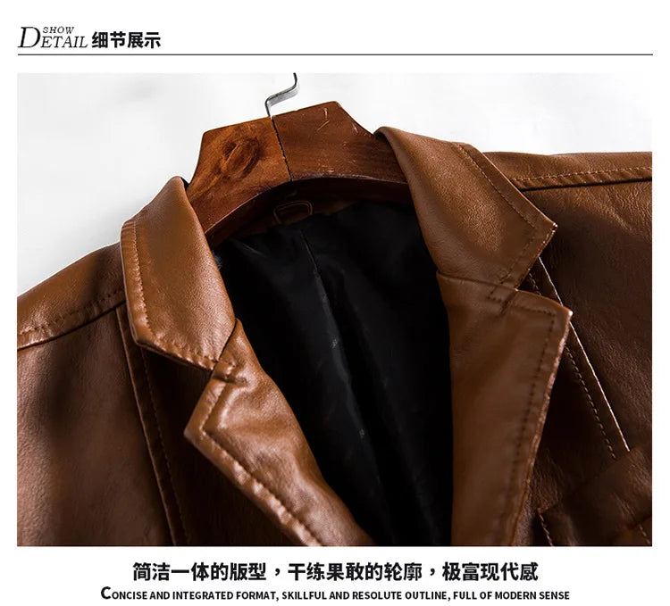 Veste Cuir PU Homme – Casual Chaud Slim Printemps Automne Jusqu’à 5XL