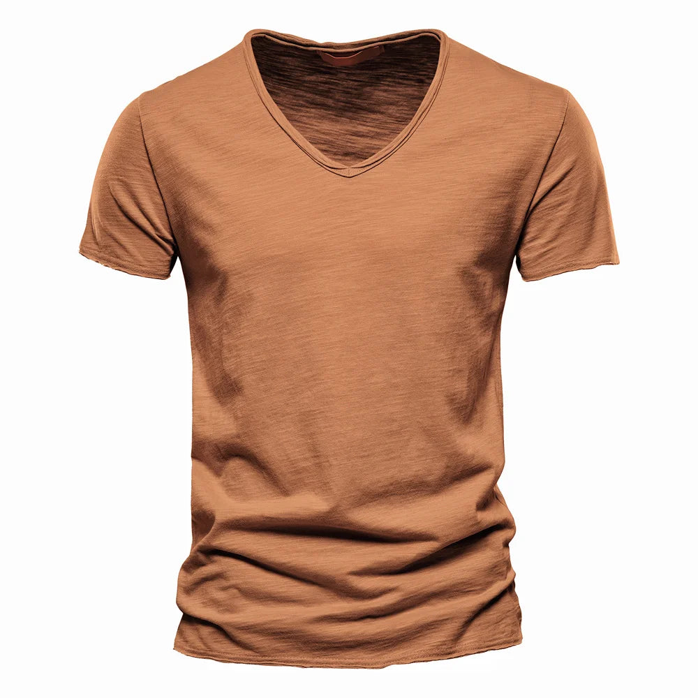 T-shirt homme en coton – Col V slim casual