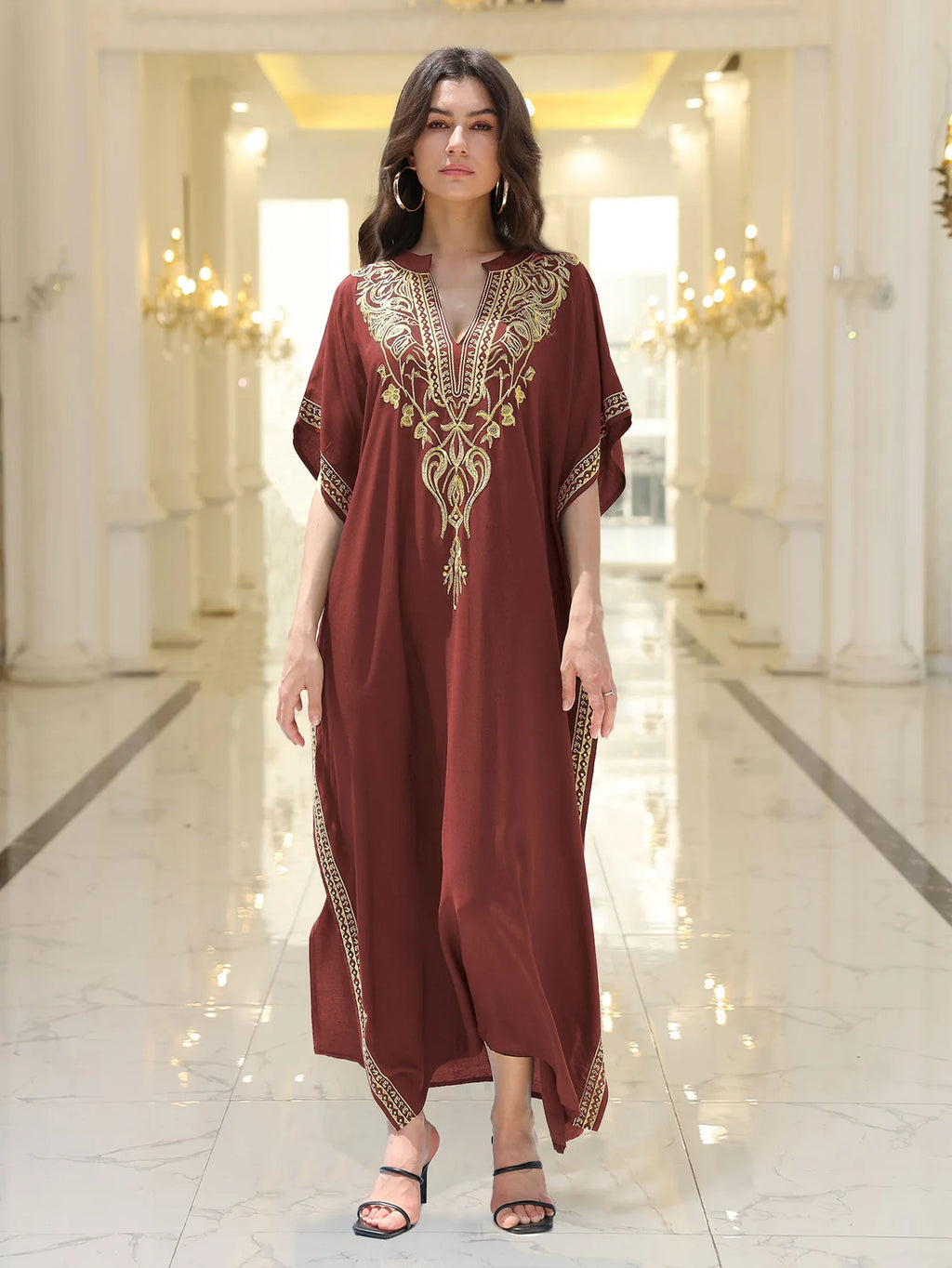 Boho Dress Women's Fashion Cotton Embroidered Beach Sun Protection Dresses For Women Loose Robe Bikini Swimsuit Outer Blouse