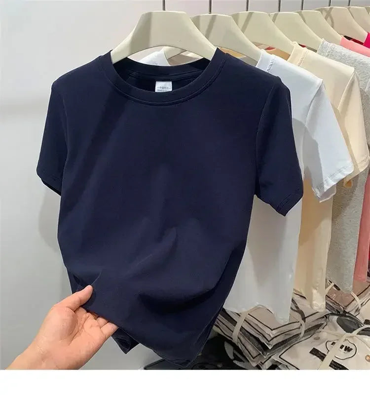 Summer Plus Size T Shirts for Women High Quality Solid Casual Female Korean Streetwear Tees Unisex Basic Solid Young Cool Tops