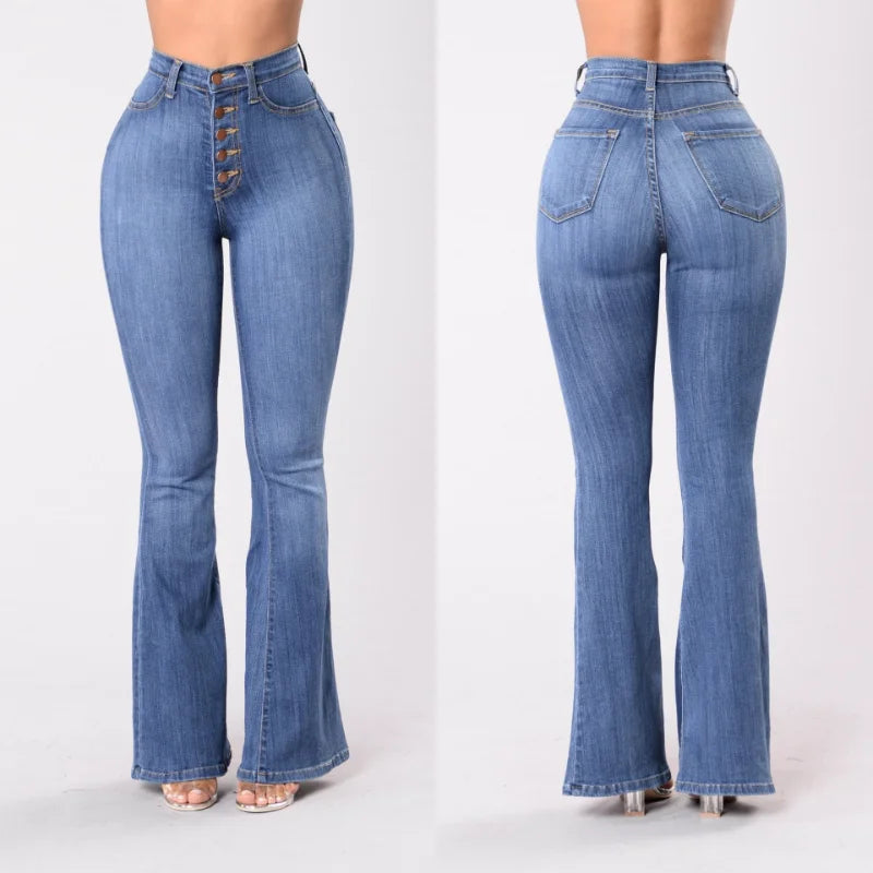 European American Best Selling Spring Autumn Fashion Women Jeans Slim Fit High Waist Versatile Hip Lifting Flared Pants