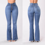 Jean évasé femme taille haute – Boutons apparents