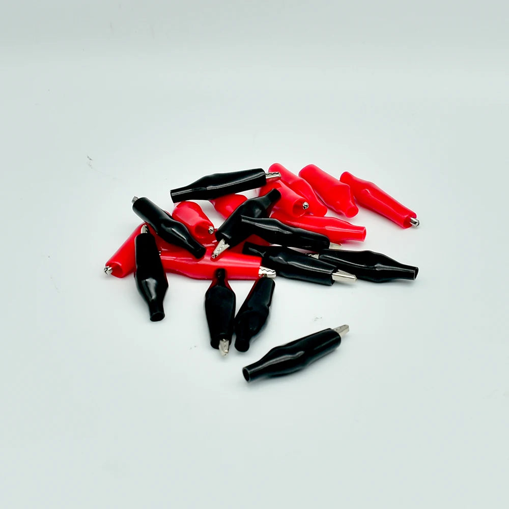 Pinces Crocodile Métal 28mm – Lot 20 Pcs Noir Rouge Test Électrique Batterie