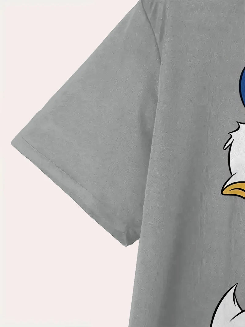 Vintage Donald Duck Cartoon Print Men's Gray T-shirt Summer Casual Top