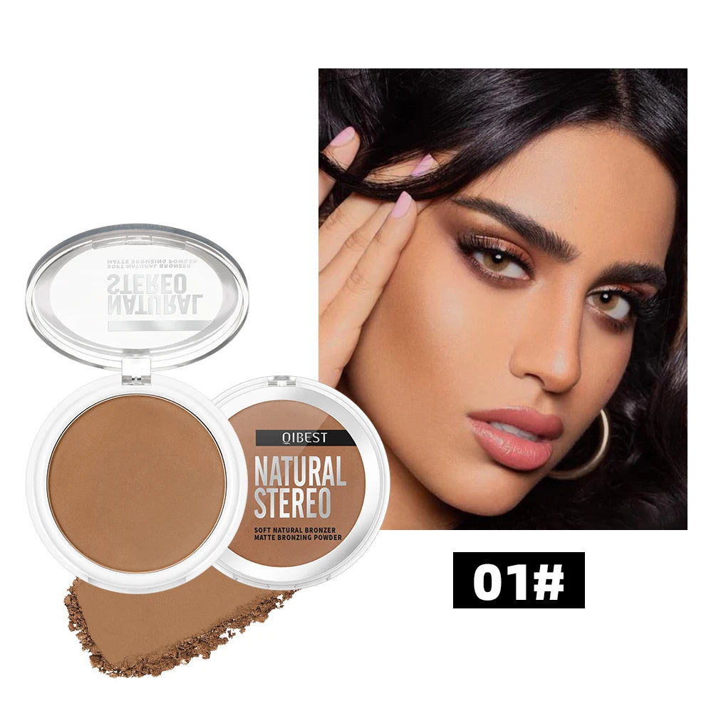 QIBEST Single Color Bronzer Contour Palette Face Shading Grooming Powder Lasting Matte Nose Shadow Highlight Blush Face Makeup