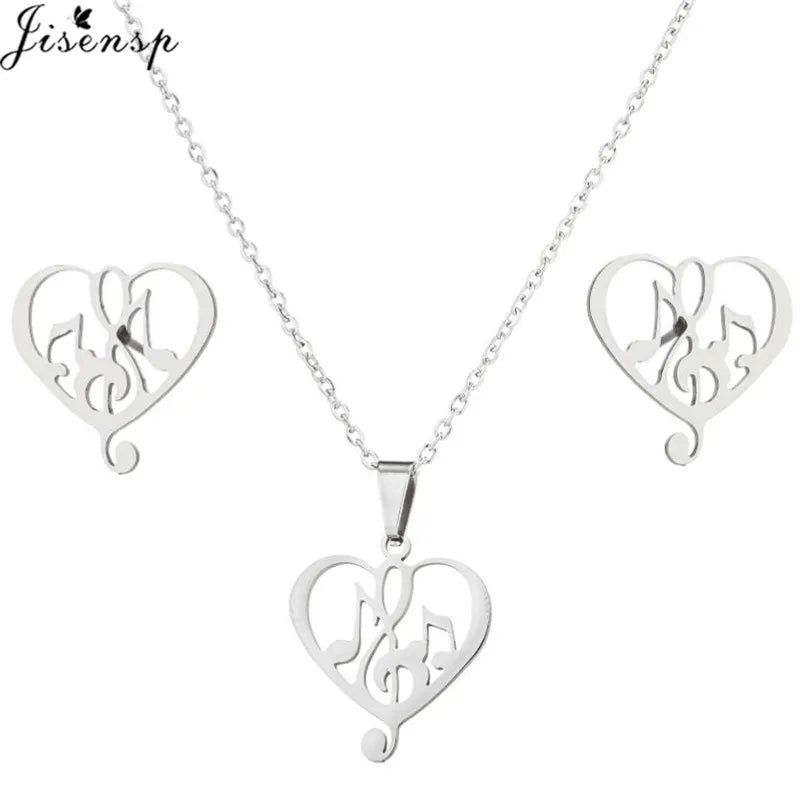 Parure Bijoux Femme Minimaliste – Collier + Boucles d’Oreilles Acier Inoxydable