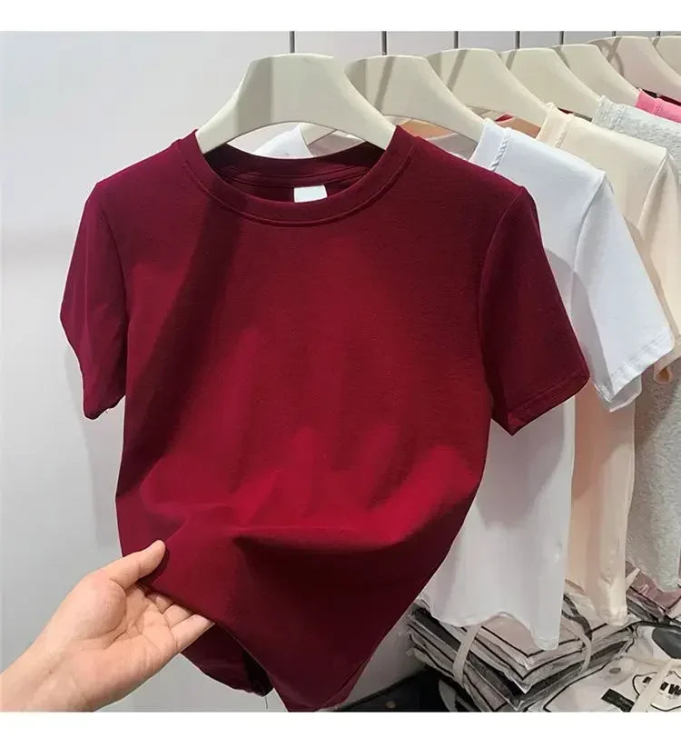 Summer Plus Size T Shirts for Women High Quality Solid Casual Female Korean Streetwear Tees Unisex Basic Solid Young Cool Tops