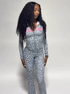 Ensemble femme streetwear deux pièces – Veste et pantalon évasé