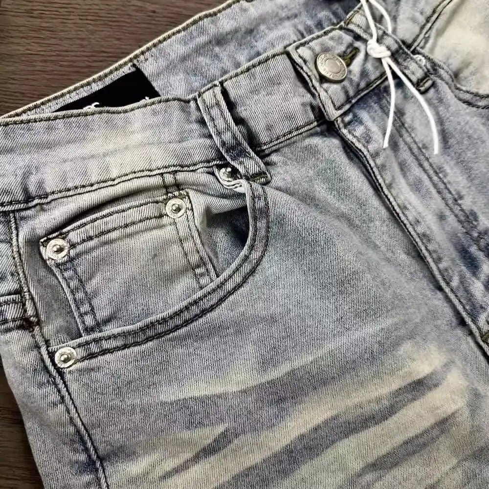 Jean homme bleu clair délavé – Coupe droite streetwear