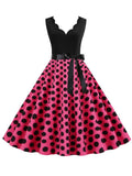 Women Dot Print Dress Summer Sexy V-neck Sleeveless Elegant Vintgae Party Dress Vestidos  S~3XL Robe Femme