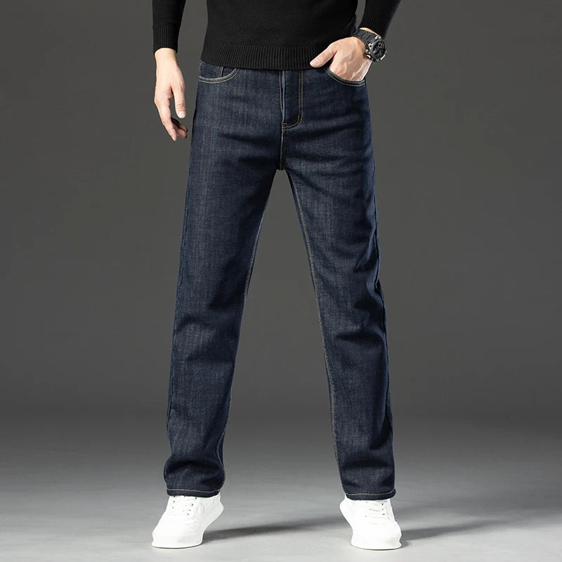 2026 Winter Fleece Thick Warm Men Jeans Slim Skinny Stretch Straight Classic Version of  Denim Plush Pants Male Brand Clothing