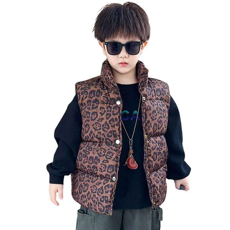 New Fashion Baby Boy Girl Leopard Print Sleeveless Vest Elegant Kids Children Winter Waistcoat Age 2 3 4 5 6 7 8 9 10 11 Years