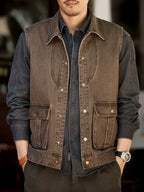 American Retro Workwear Denim Vest Men's Spring New Loose Casual Outdoor Jacket Coat Youth Urban Fashion All Seasons