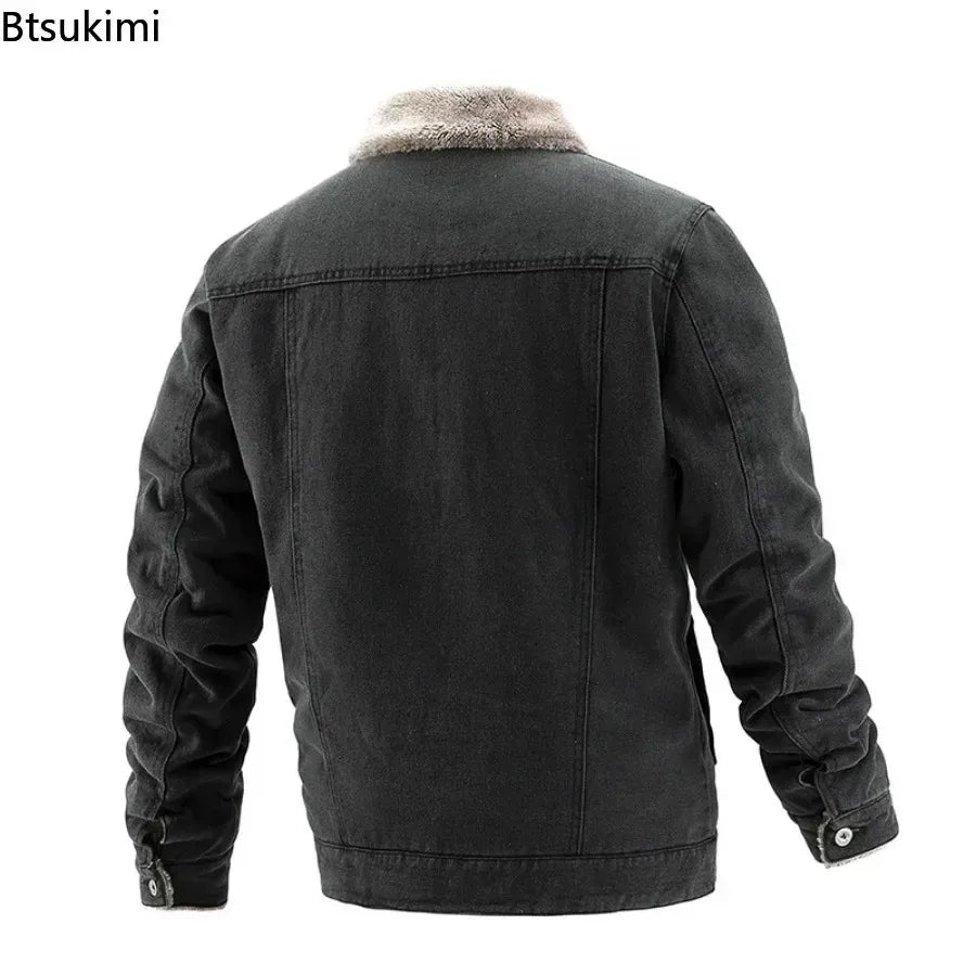 2026 Men's Vintage Denim Jacket Autumn Winter New Thicked Plush Liner Warm Loose Casual Lapel Neck Coat Male Fashion Jean Parkas