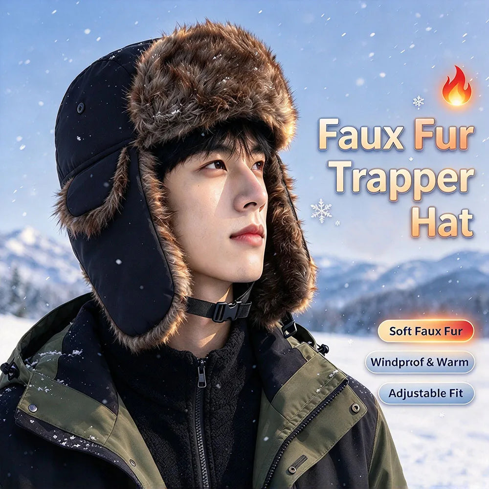 Unisex Warm Men's Women Trapper Cap Aviator Trooper Earflap Winter Flaps Ski Hat New Er Hats Russian Faux Fur Hats