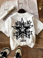 Children's T-Shirt Star Letter Pattern Printed Comfortable round Neck Short Sleeve Solid Color Casual Elegant Top for Kids