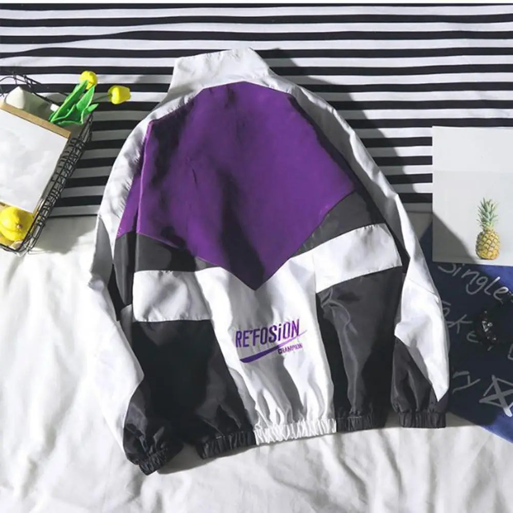 Veste Coupe-Vent Homme Bicolore – Streetwear Hip-Hop Col Revers Zipée