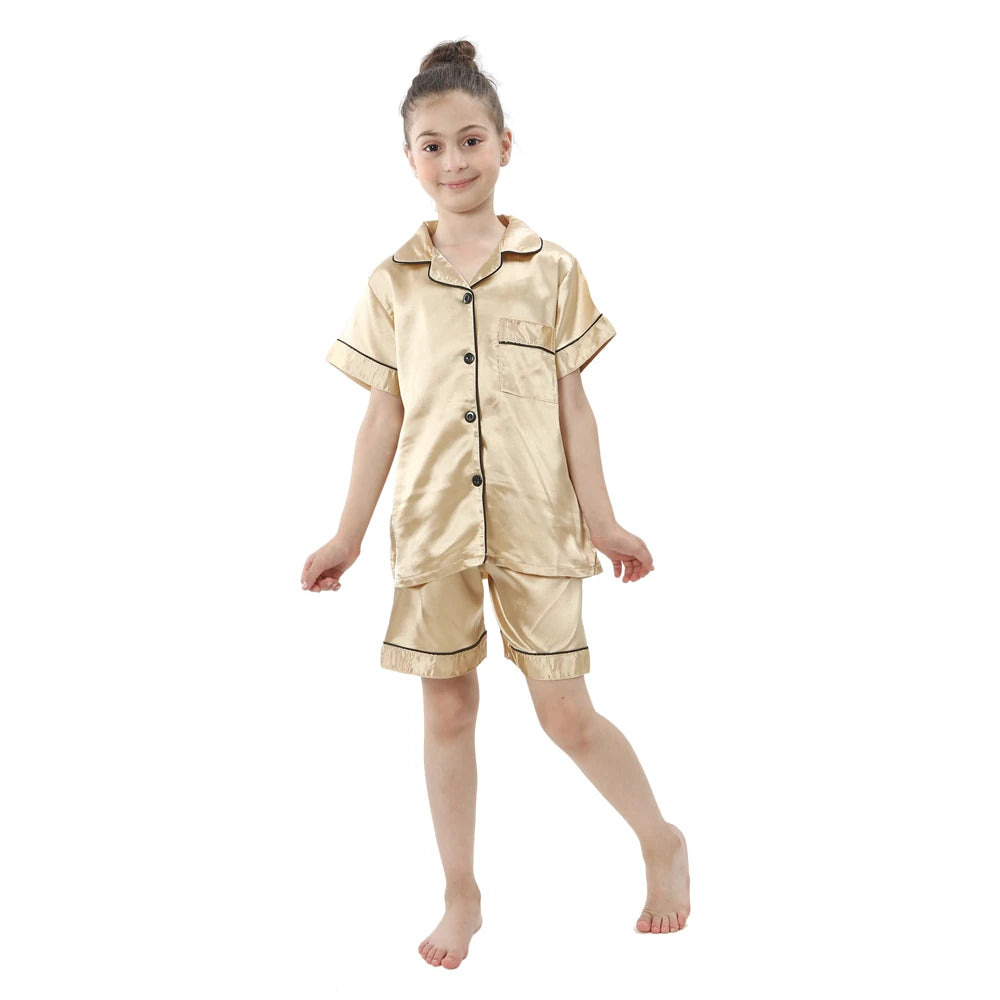 teenager loungewear children home clothing kids pajamas set girls silk satin pijama boys sleepwear baby nightgowns for 3-13Y