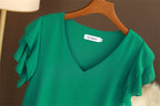 Blouse femme col V – Manches courtes à volants
