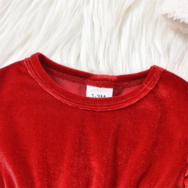 Baby Girl's Christmas Velvet Dress with PP shorts & Hat Set ,Pom pom Trim baby girl clothes,크리스마스 아기의상 ,vestido bebê menina luxo