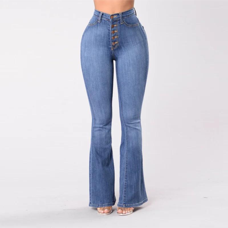 European American Best Selling Spring Autumn Fashion Women Jeans Slim Fit High Waist Versatile Hip Lifting Flared Pants