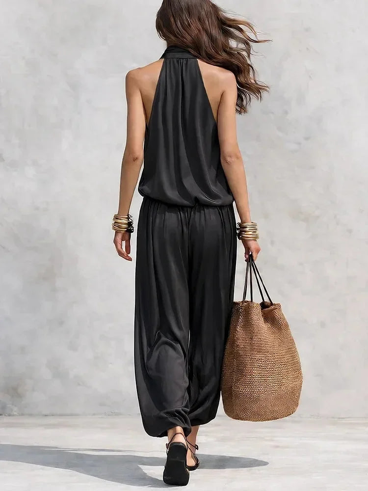 Women 2 Piece Outfit Pleated Collar Sleeveless Vest & Casual Pants Set Elegant High End Commuter Matching Suit European Style
