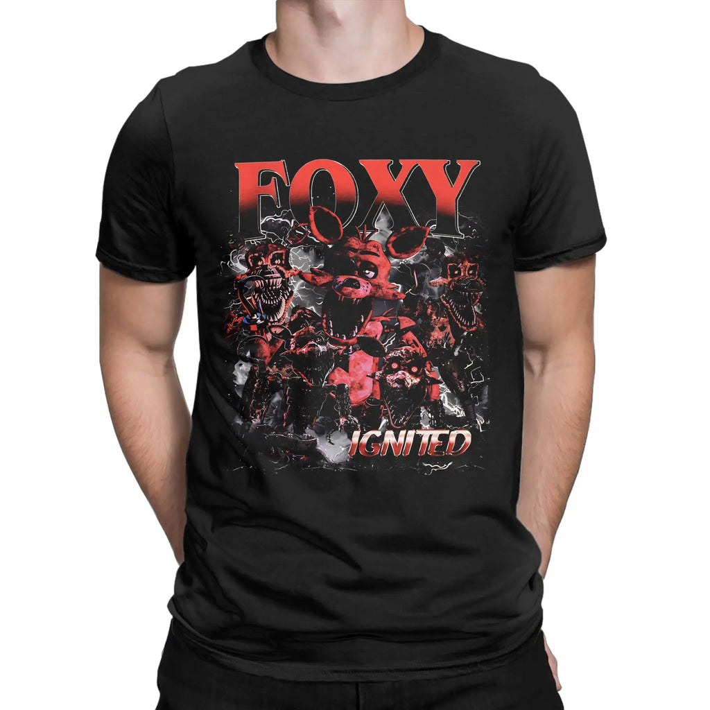 Men's FNAFS Vintage  Foxy   T Shirt  Pure Cotton Clothes Amazing Short Sleeve Crew Neck Tees Graphic T-Shirt