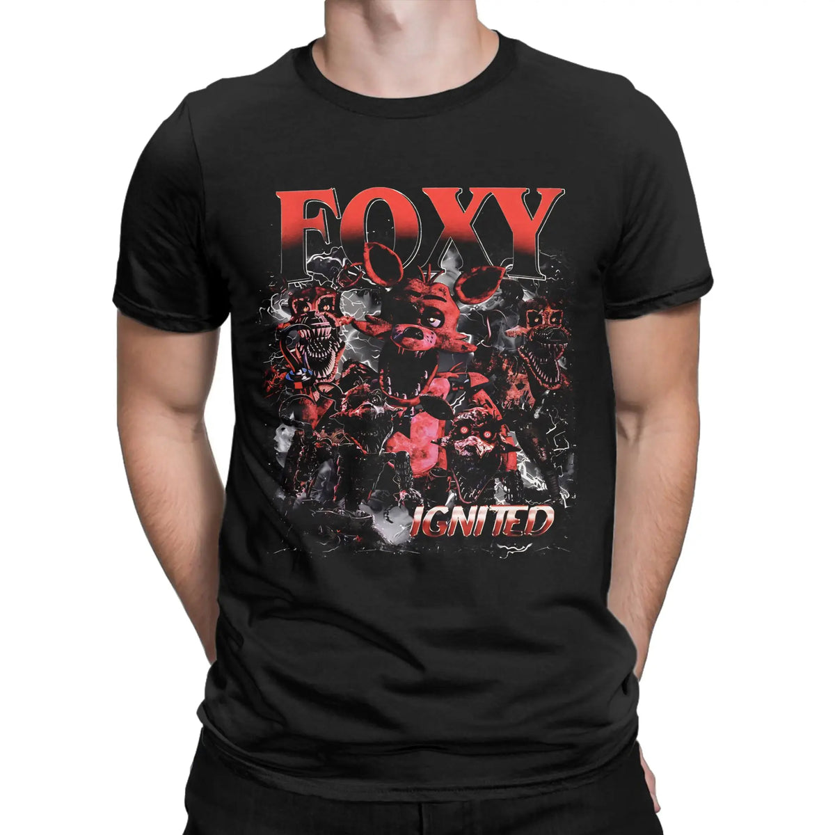 Men's FNAFS Vintage  Foxy   T Shirt  Pure Cotton Clothes Amazing Short Sleeve Crew Neck Tees Graphic T-Shirt