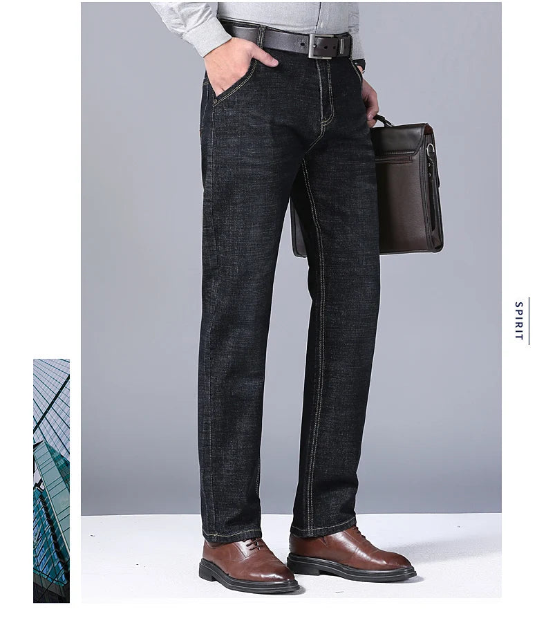 Men's Spring Autumn Vintage Black Business Jeans Men Casual Straight Stretch Classic Work Denim Trousers  Comfortable  Pant