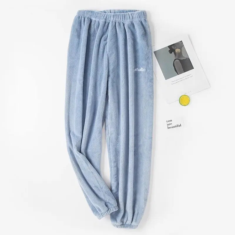 Winter Plush Pajama Pants for Women Soft Fleece Lined Thermal Lounge Wear Warm Elastic Waist Sleep Pants Cozy Home Clothing