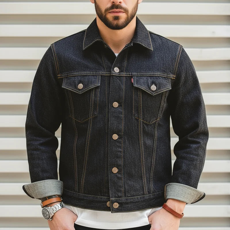 Veste Jean Homme Vintage MADEN – 14,8 oz Slim 100% Coton Printemps Automne