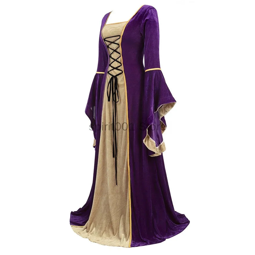 Women Renaissance Irish Deluxe Velvet Dress Victorian Medieval Long Dress Retro Fancy Gown Halloween Cosplay Costume Plus Size