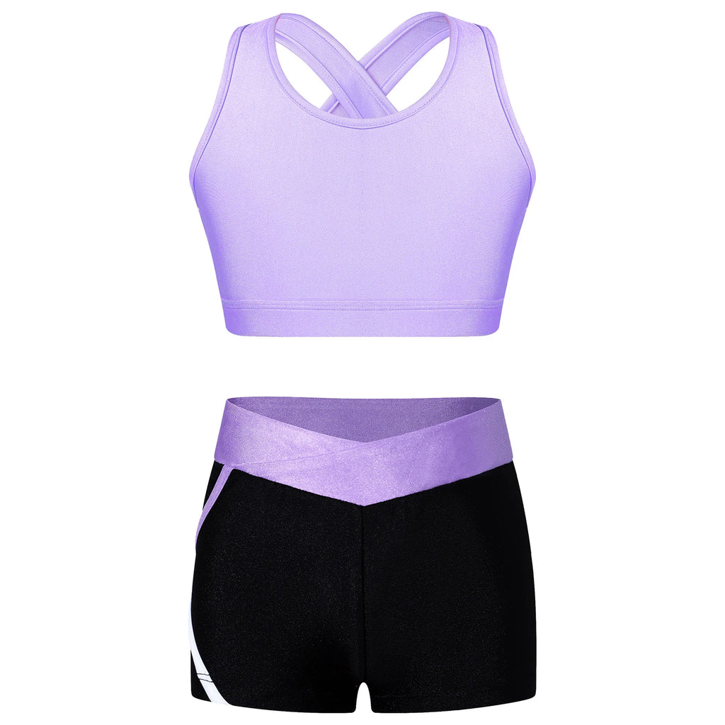 Children's Clothing Girls Ballet Dance Suits Crop Top + Shorts Sports Sets for Running Gym Workout Outfit 8 10 14 16 Kids Sets