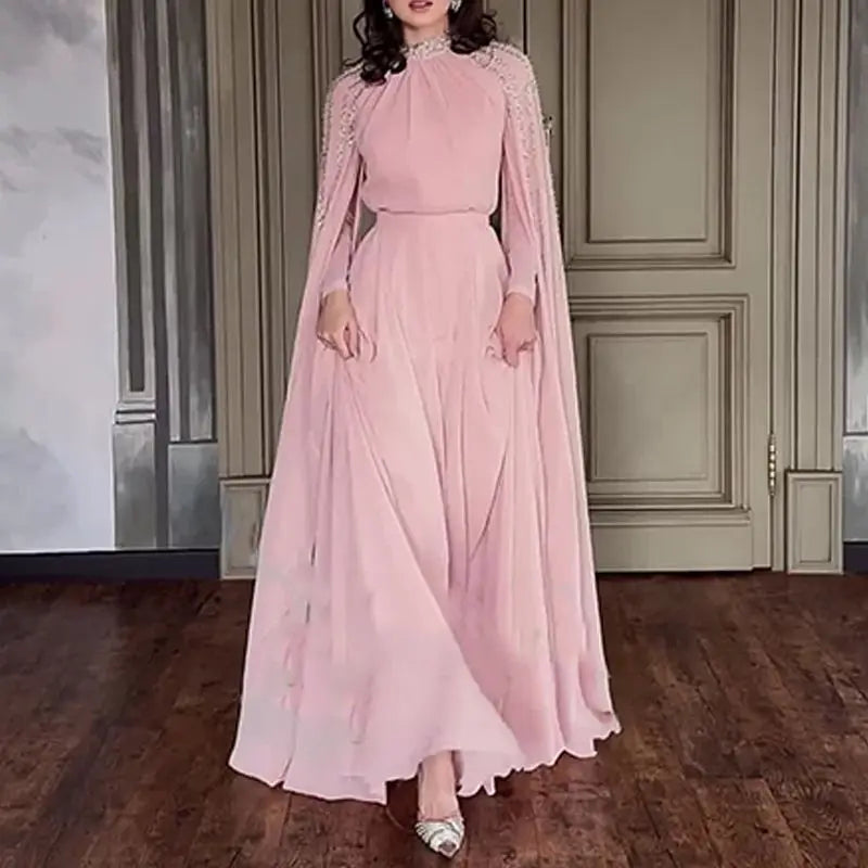 Women Robe Dress Hot Drills Long Shawl Sleeves Chiffon Party Middle East Big Swing Lady Elegant Banquet New Maxi Clothing
